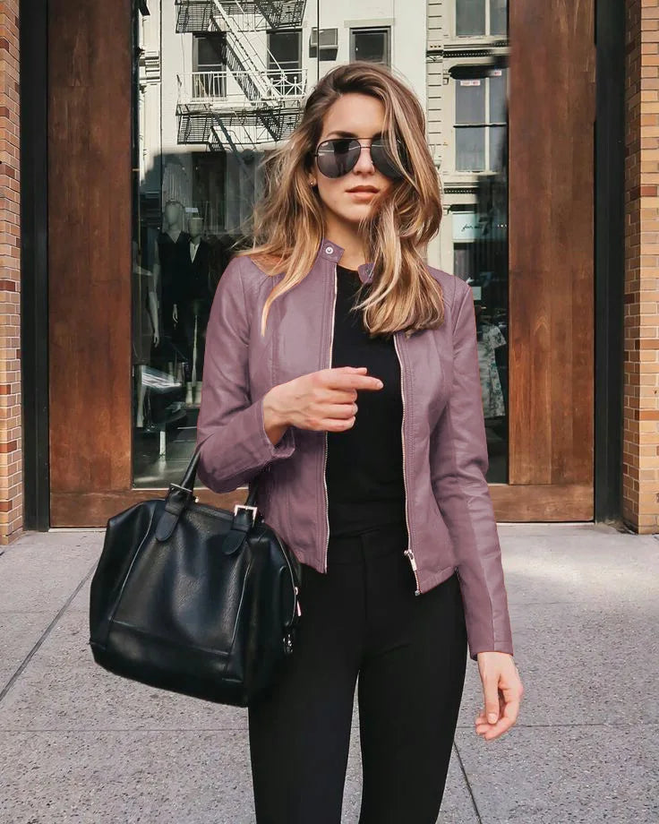 Jaqueta Feminina de Couro PU Outono Inverno