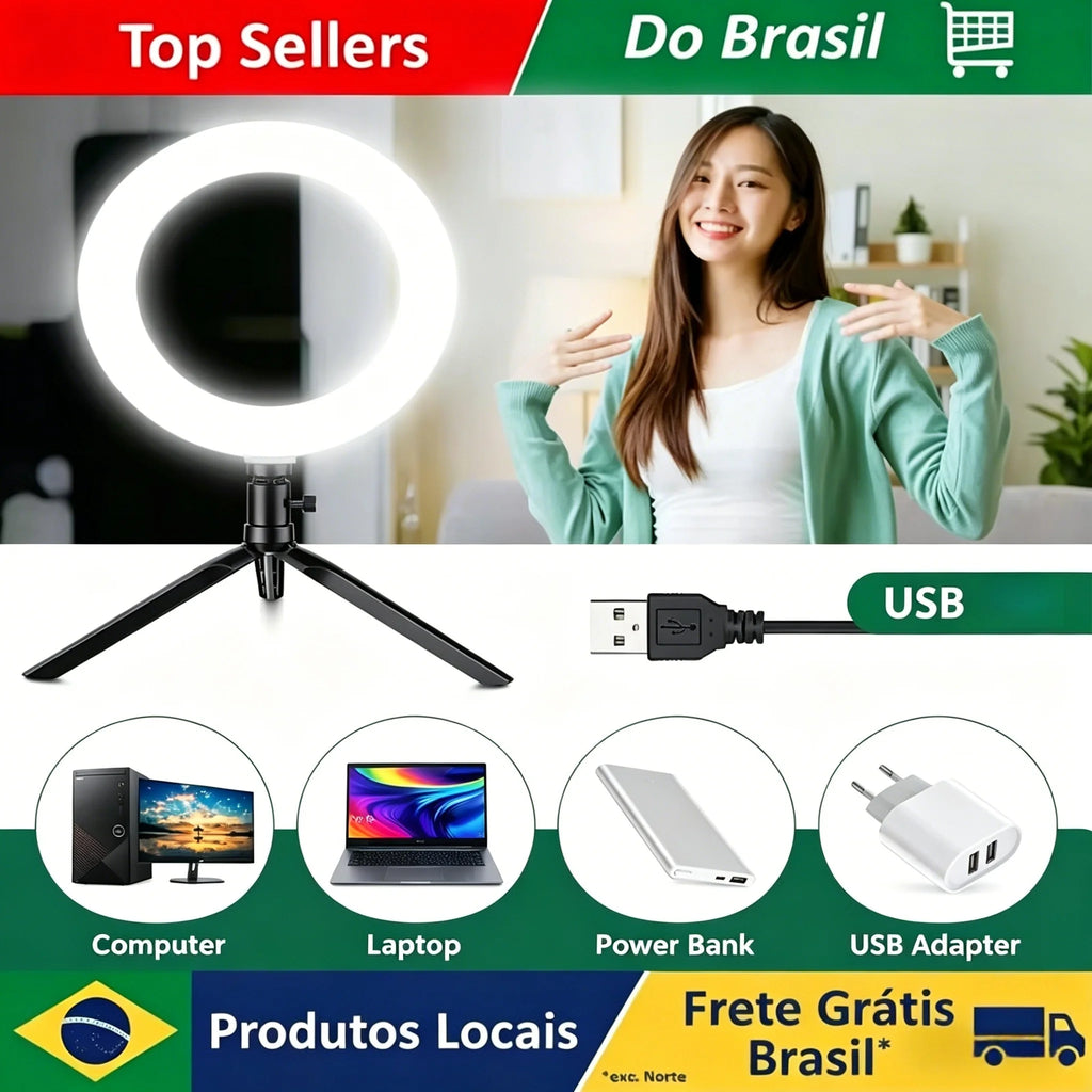 Ring Light LED USB de com Tripé