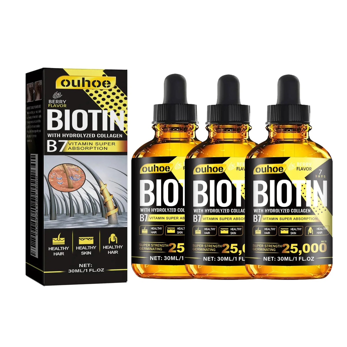 Óleo com Vitamina de Colágeno OUHOE B7 Ante Queda e Perda de Cabelos