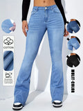 Calças Flare de Denim Elegantes e Estilosas para Mulheres com Bolso, Ajuste Casual para Todas as Estações