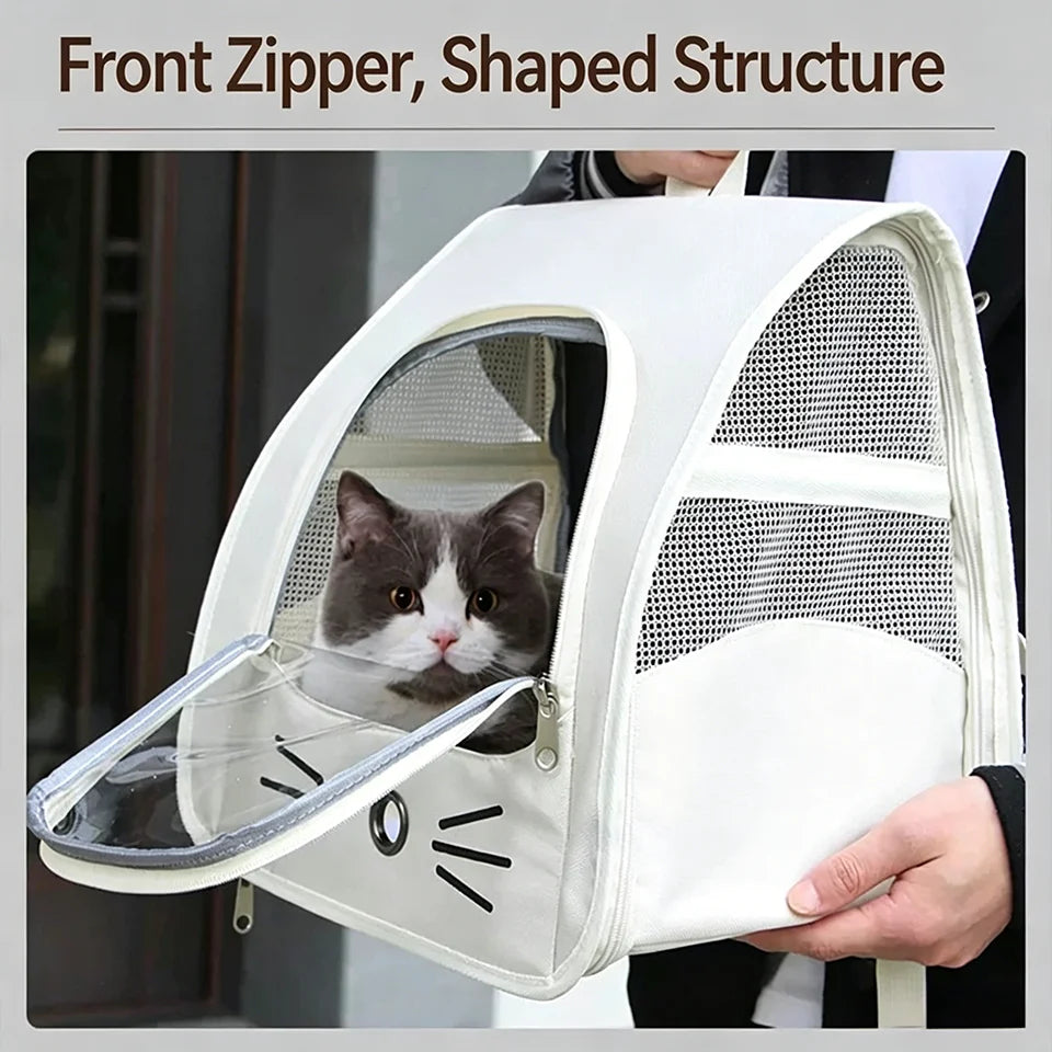 Mochila Transportadora Respirável para Gatos e Cães Pequenos, Bolsa de Viagem Transparente  com Bolsos Laterais