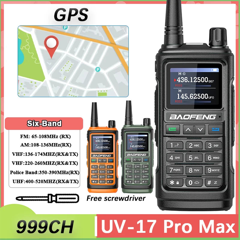 Baofeng UV 17 Pro GPS Walkie Talkie Air Band Alta Potência Tipo USB C
