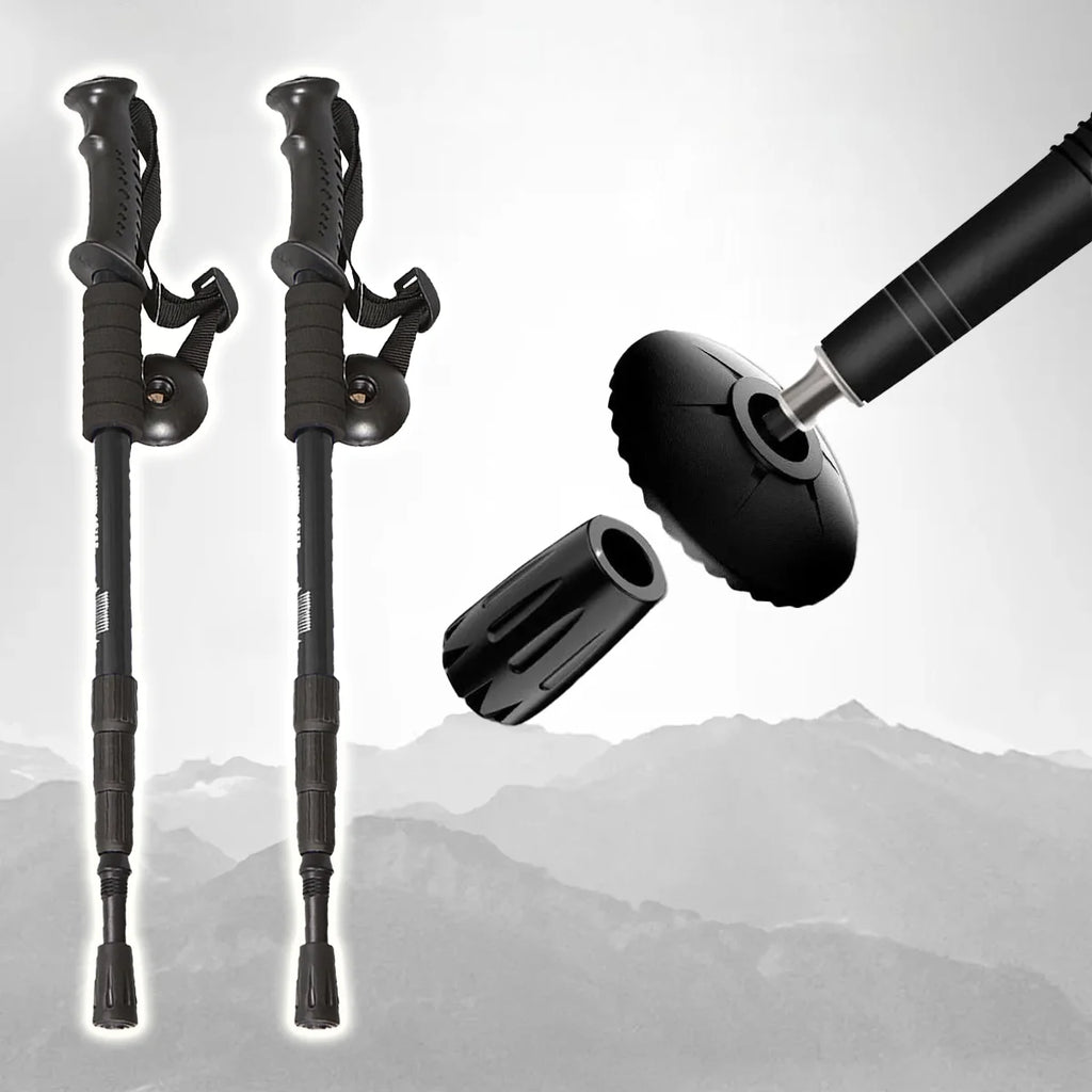 Bastões de Trekking para Caminhada Nórdica, Anti-Choque, Ajustáveis, em Alumínio, Conjunto com 2 Bastões