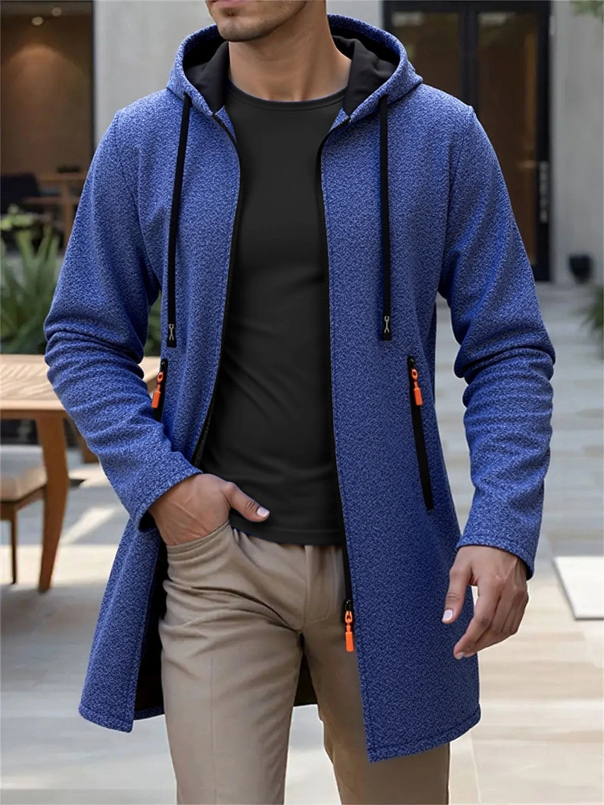 Jaqueta longa masculino com capuz