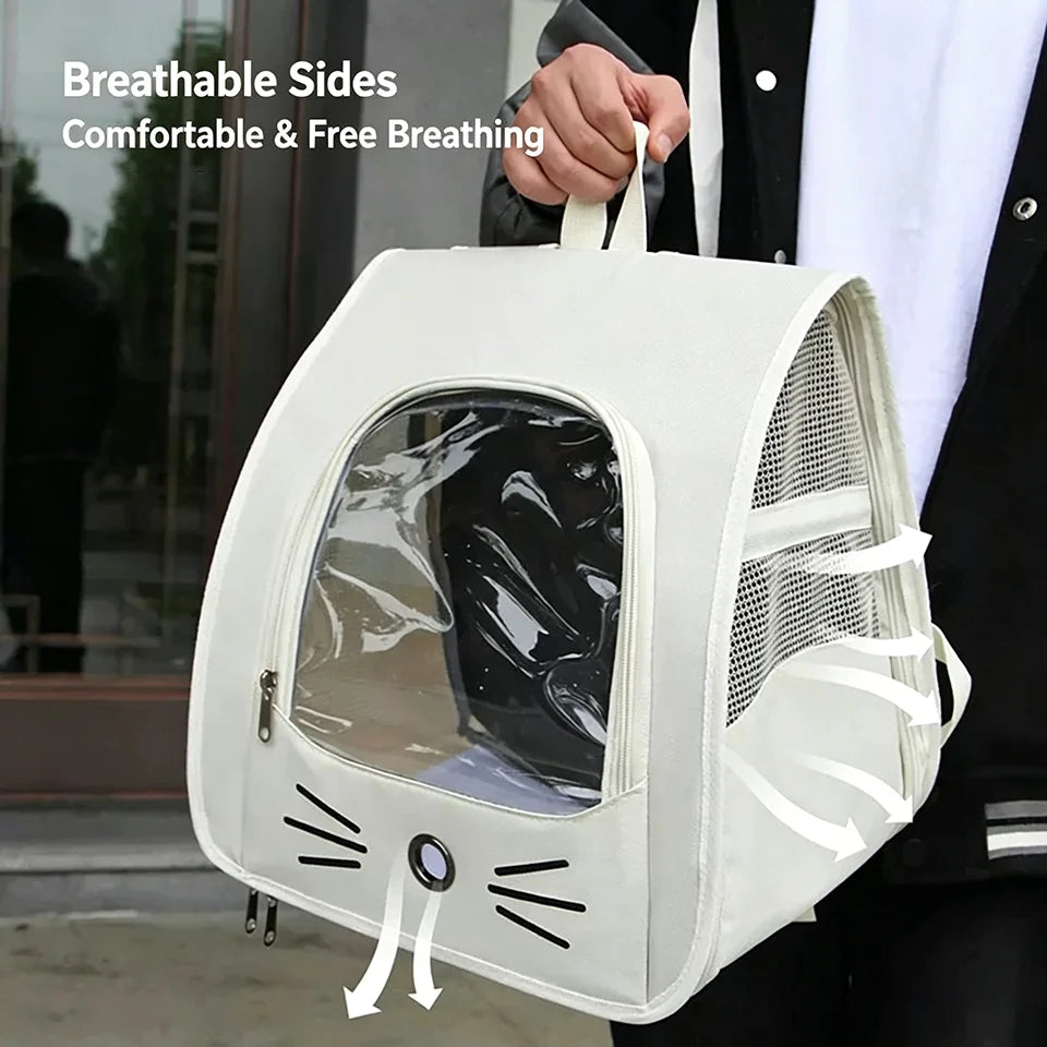 Mochila Transportadora Respirável para Gatos e Cães Pequenos, Bolsa de Viagem Transparente  com Bolsos Laterais
