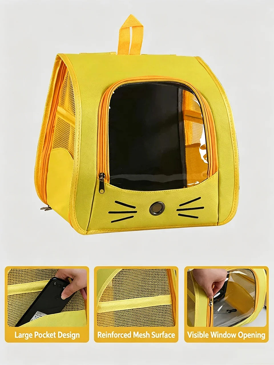 Mochila Transportadora Respirável para Gatos e Cães Pequenos, Bolsa de Viagem Transparente  com Bolsos Laterais