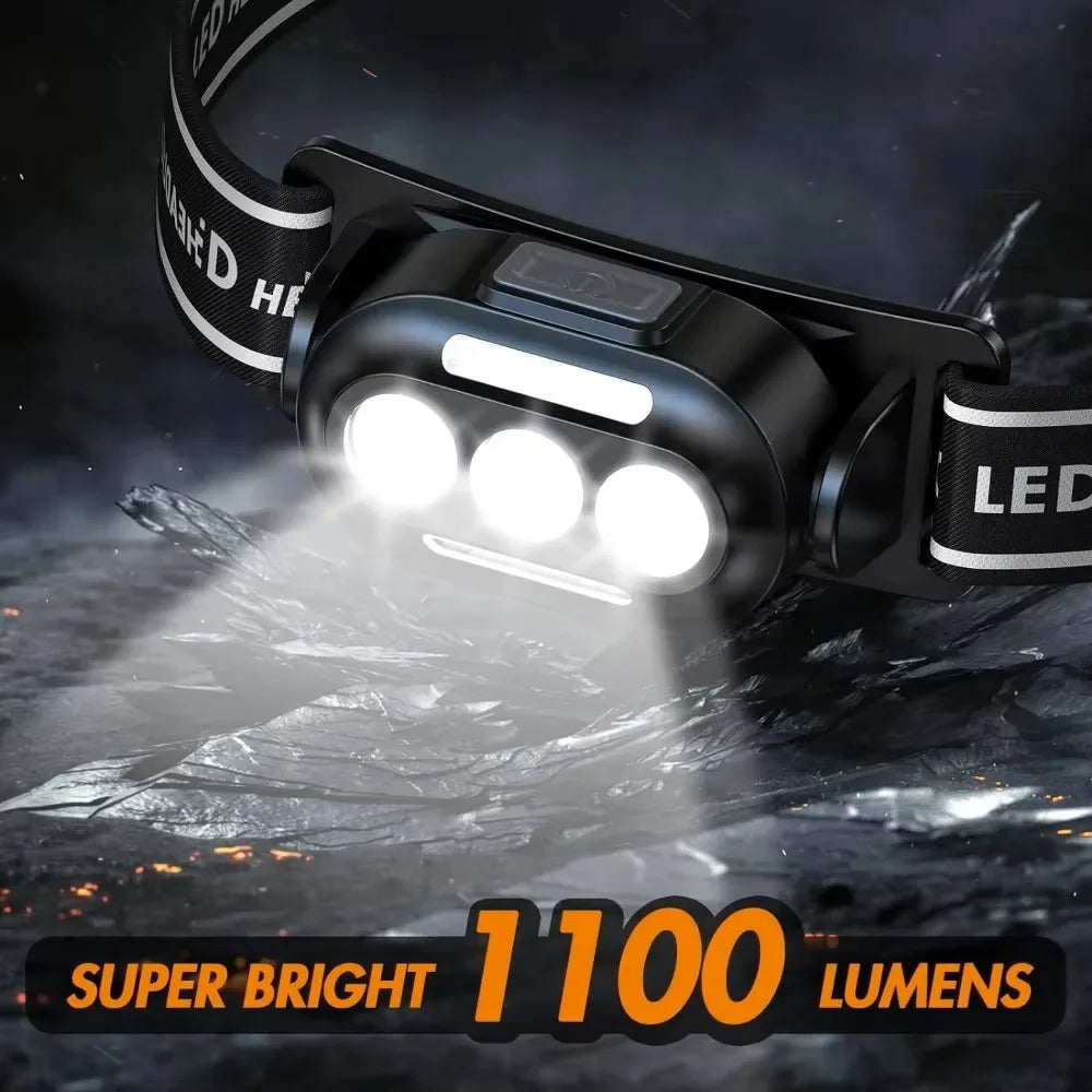 Lanterna de Cabeça recarregável, Luz led, lâmpada ipx4 à prova d´água