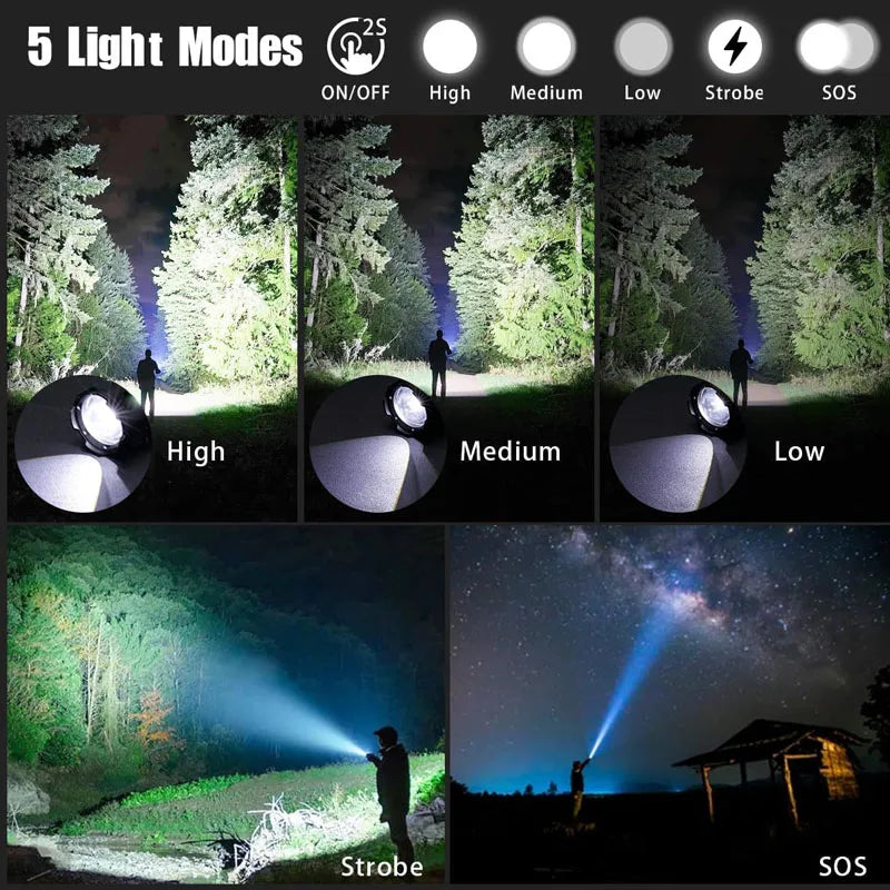 Lanterna Tática Led Recarregável de Alta Potência com Zoom Tóelescopico