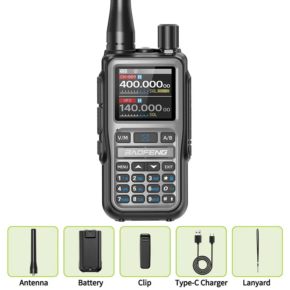 BAOFENG UV-5R Mini Walkie Talkie com Programação Bluetooth, Frequência Dual PTT, Tipo-C, AM FM