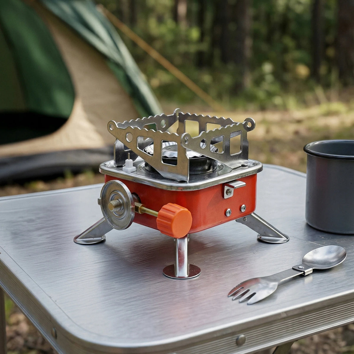 Mini Fogão a Gás Portátil para Camping, Fogareiro Dobrável a Cartucho de Butano, Queimador Compacto