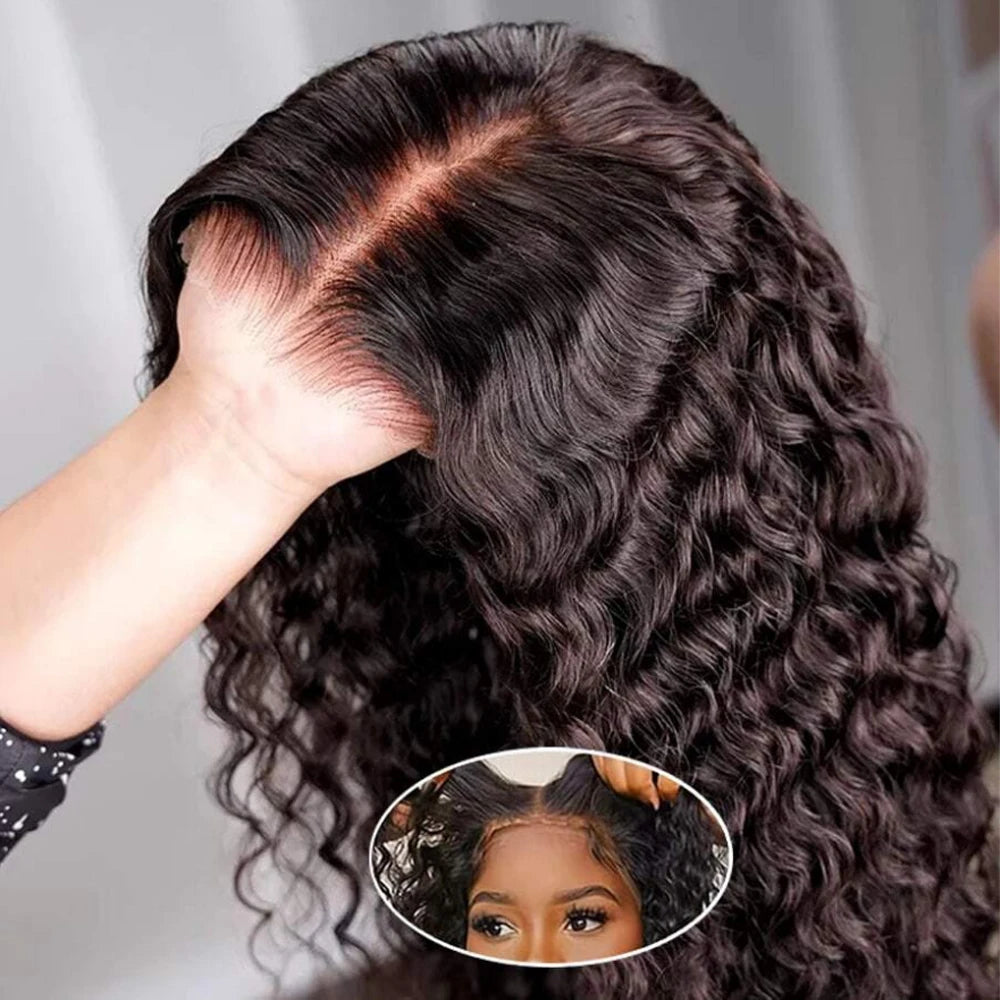 Perucas sem cola 5x5 de cabelo humano, prontas para usar, com ondas profundas, 13x4 13x6