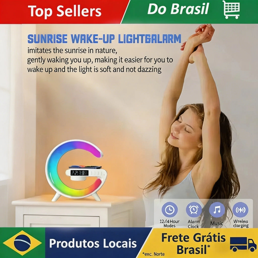 Carregador sem fio Multifuncional com luz RGB, Carregamento Rápido