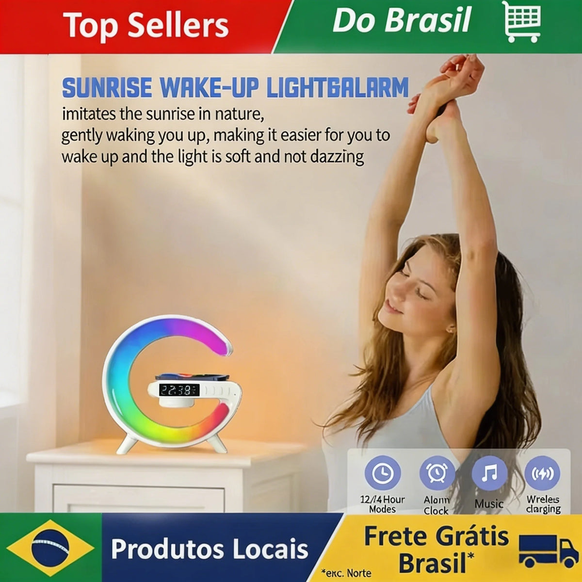 Carregador sem fio Multifuncional com luz RGB, Carregamento Rápido