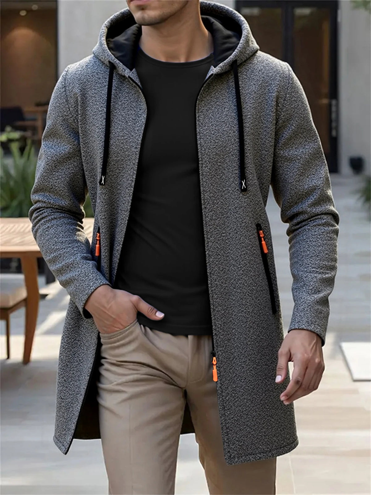 Jaqueta longa masculino com capuz