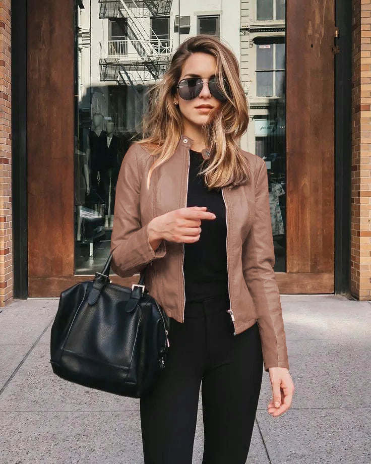 Jaqueta Feminina de Couro PU Outono Inverno