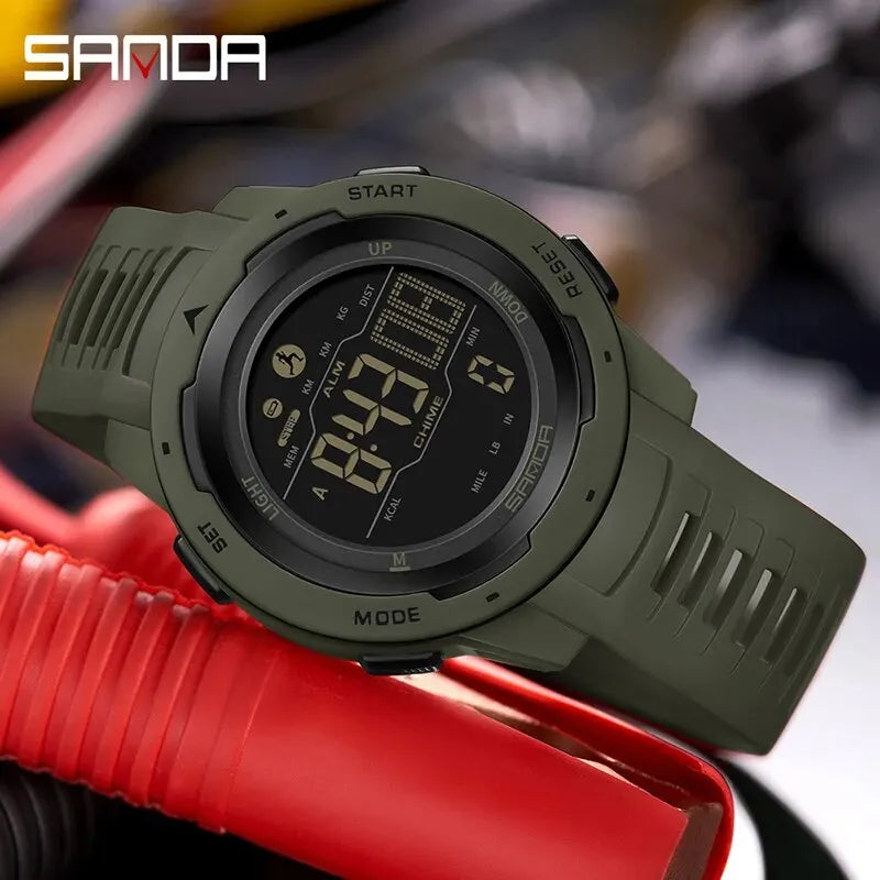 Relógio SANDA 2145  Pedômetro e Contador de Calorias, relógio de pulso militar digital LED à prova d'água 50M