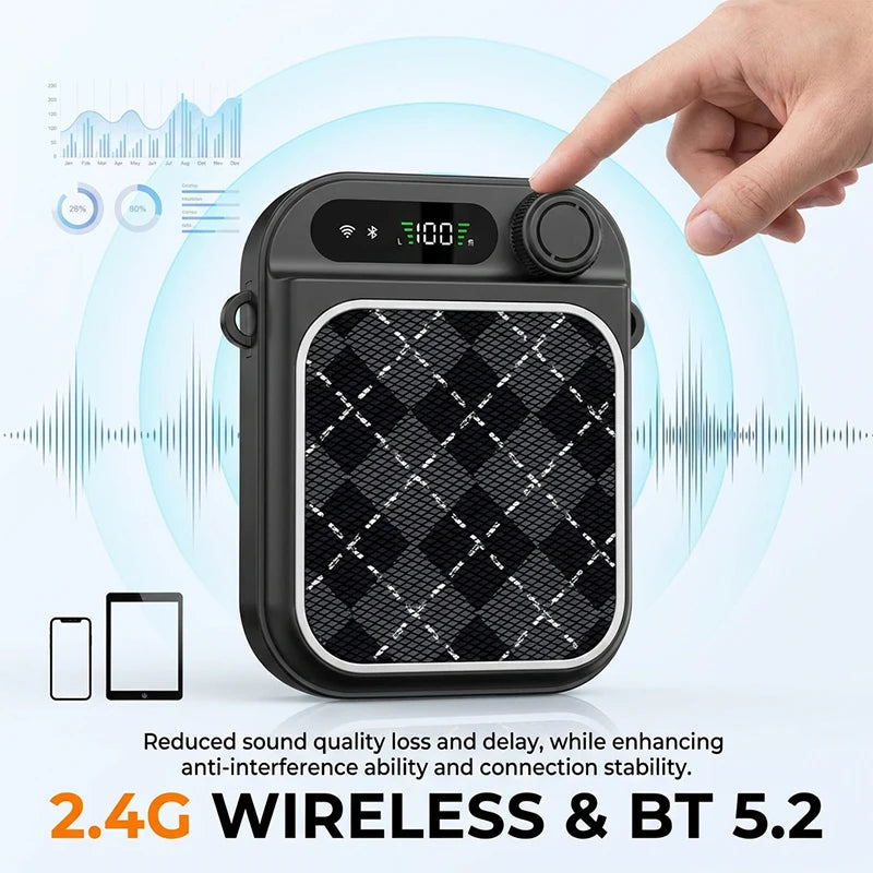 Amplificador de Voz 5W com 2 Microfones de Lapela Sem Fio Recarregável
