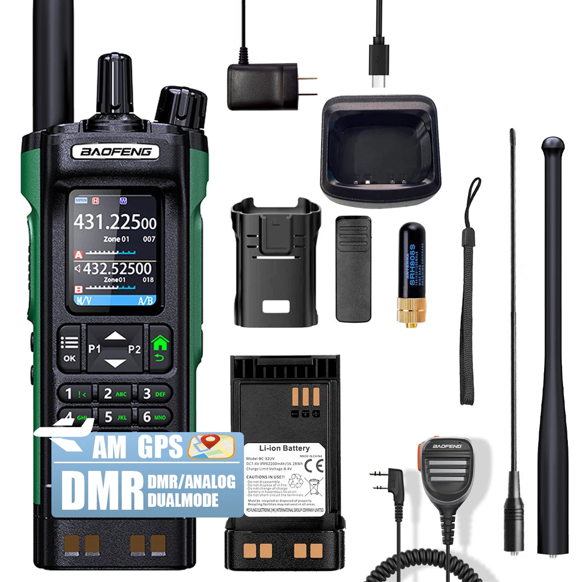 Baofeng DM-32UV DMR Rádio Digital GPS APRS Air Band Rx AES256 Gravação Tipo-C