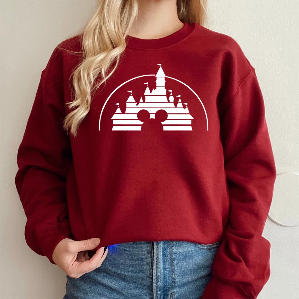 Moletom Castelo o Reino Mágico Mouse Gráfico Pulôver Minnie Jumper