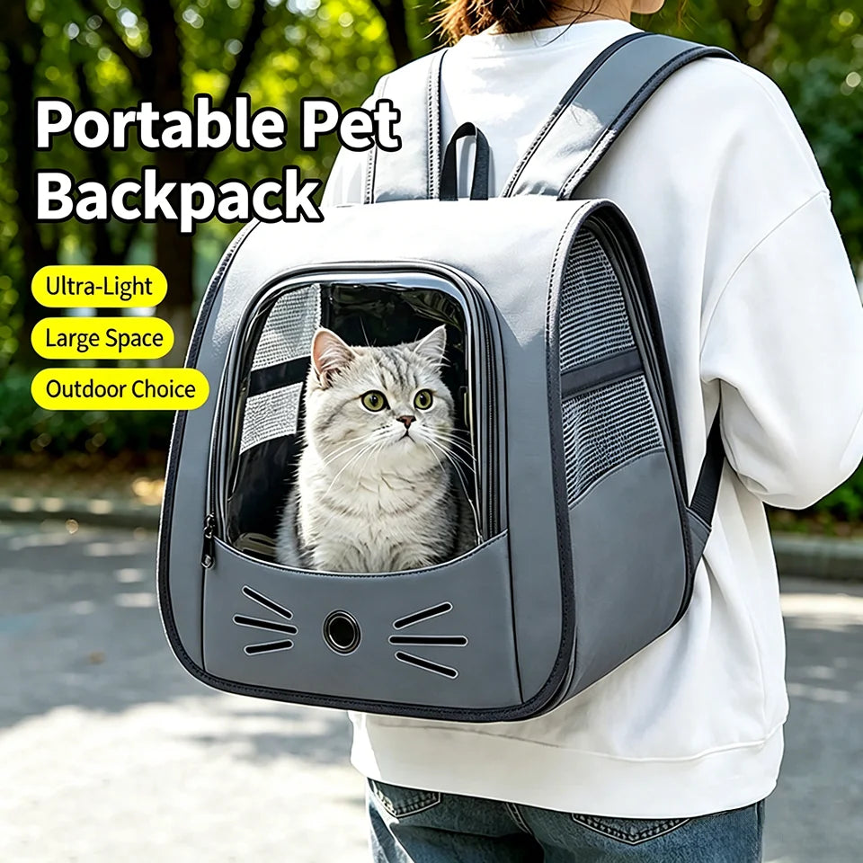 Mochila Transportadora Respirável para Gatos e Cães Pequenos, Bolsa de Viagem Transparente  com Bolsos Laterais
