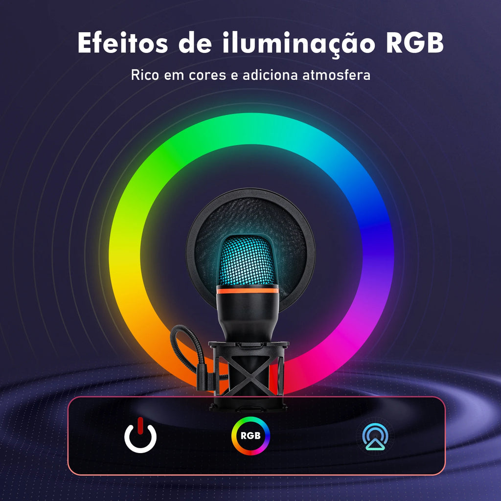 Microfone de Mesa RGB com Cancelamento Ativo de Ruído