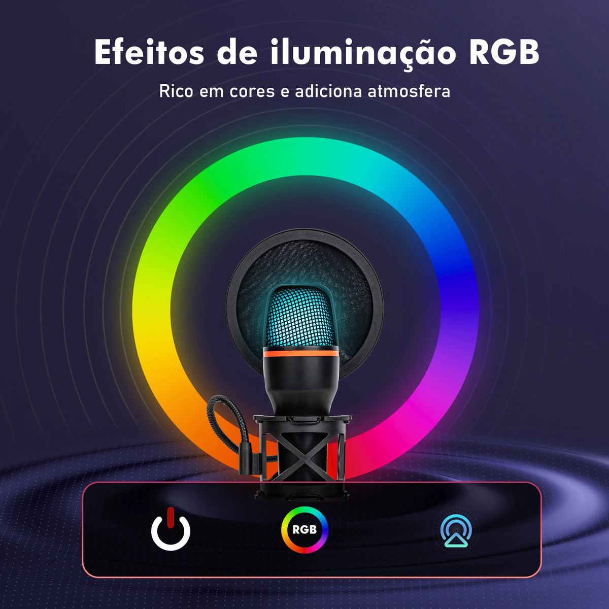 Microfone de Mesa RGB com Cancelamento Ativo de Ruído