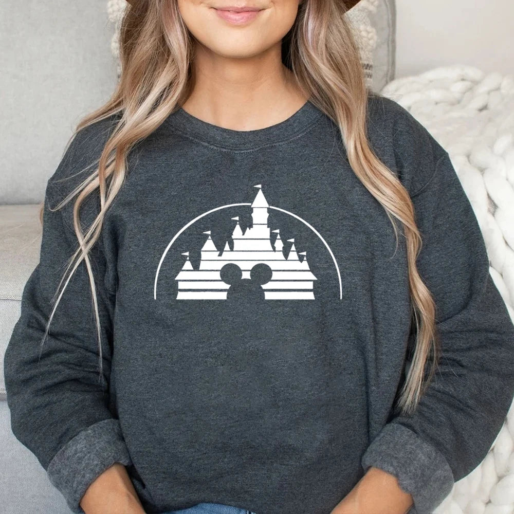 Moletom Castelo o Reino Mágico Mouse Gráfico Pulôver Minnie Jumper