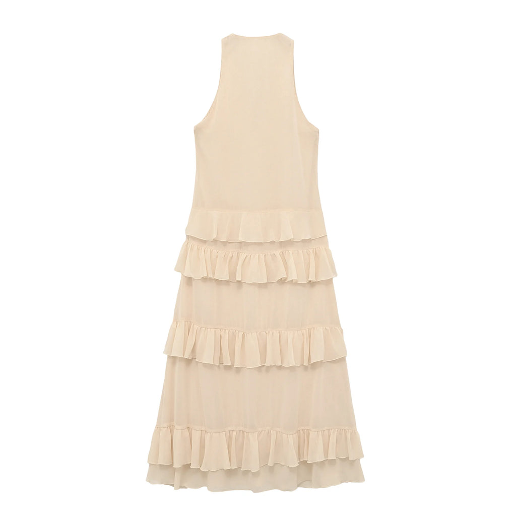 Vestido Midi, Vestido de Chiffon Sem Mangas com Decoração