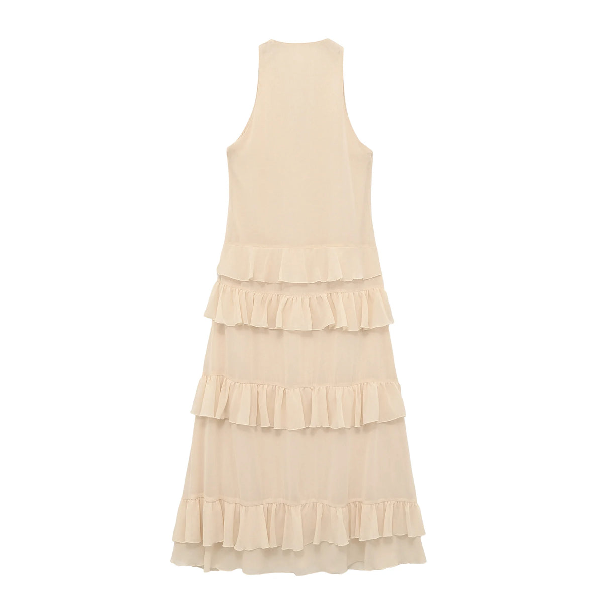 Vestido Midi, Vestido de Chiffon Sem Mangas com Decoração