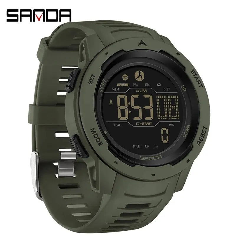 Relógio SANDA 2145  Pedômetro e Contador de Calorias, relógio de pulso militar digital LED à prova d'água 50M