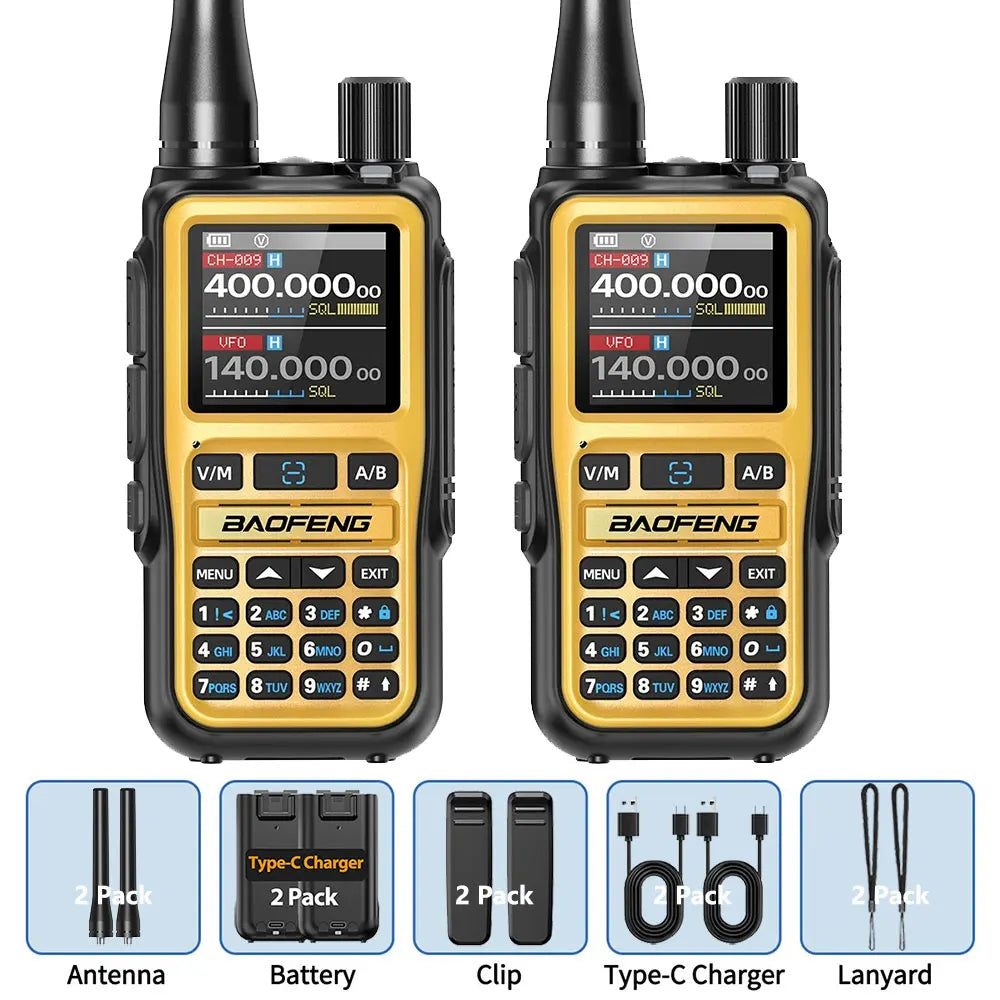 BAOFENG UV-5R Mini Walkie Talkie com Programação Bluetooth, Frequência Dual PTT, Tipo-C, AM FM