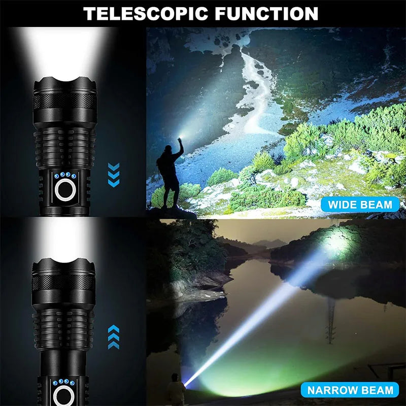 Lanterna Tática Led Recarregável de Alta Potência com Zoom Tóelescopico