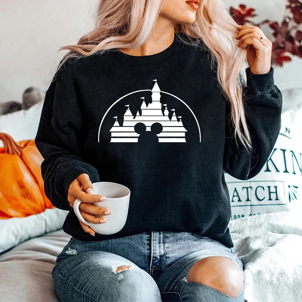 Moletom Castelo o Reino Mágico Mouse Gráfico Pulôver Minnie Jumper