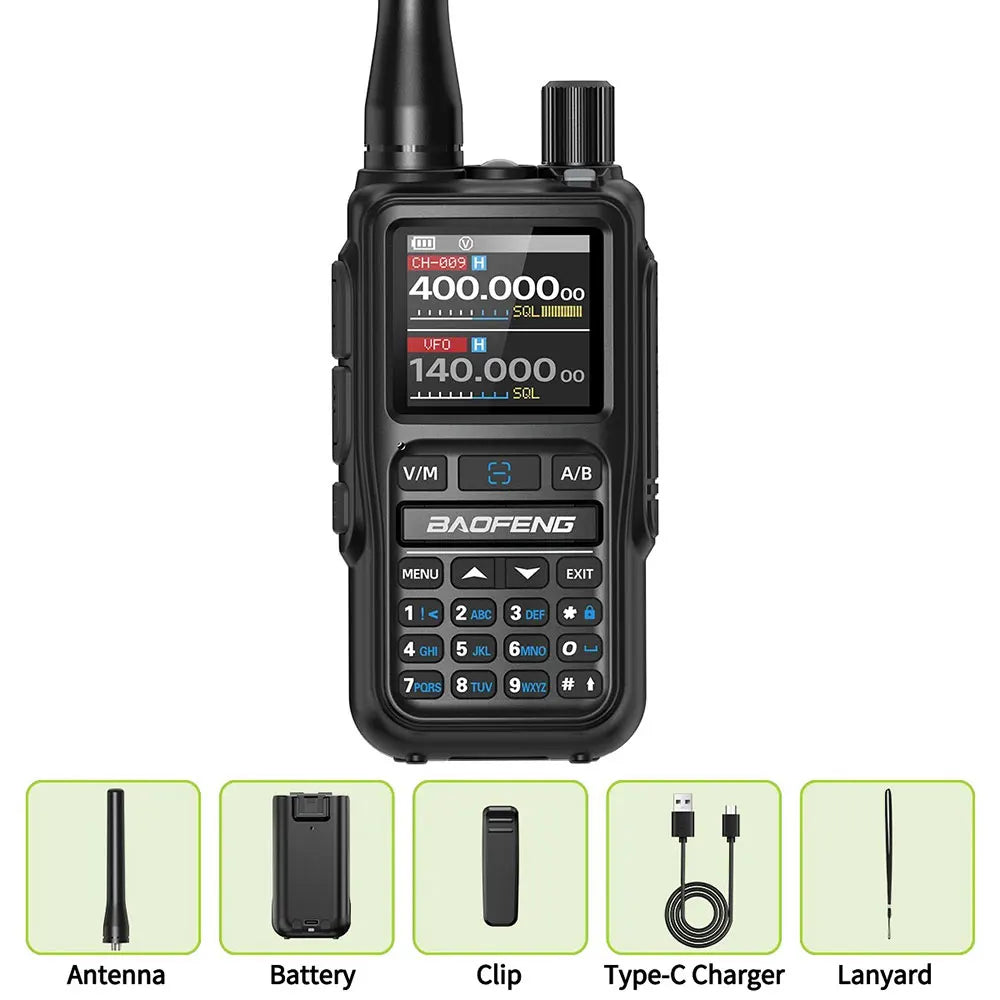 BAOFENG UV-5R Mini Walkie Talkie com Programação Bluetooth, Frequência Dual PTT, Tipo-C, AM FM
