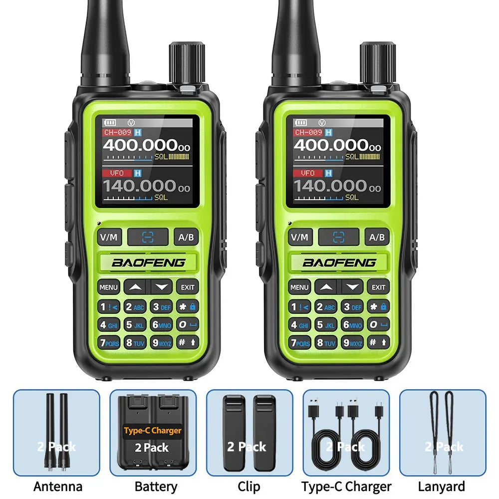 BAOFENG UV-5R Mini Walkie Talkie com Programação Bluetooth, Frequência Dual PTT, Tipo-C, AM FM