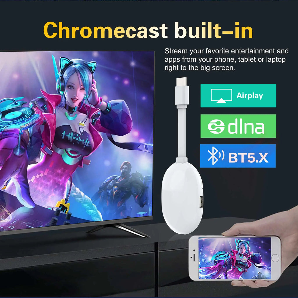 Chromecast Versão Global Android 14TV Stick Q2 Ultra 4K HDR Allwinner H313 Comando à Distância por voz BT5.X Chromecast Wifi 6 2G 16G