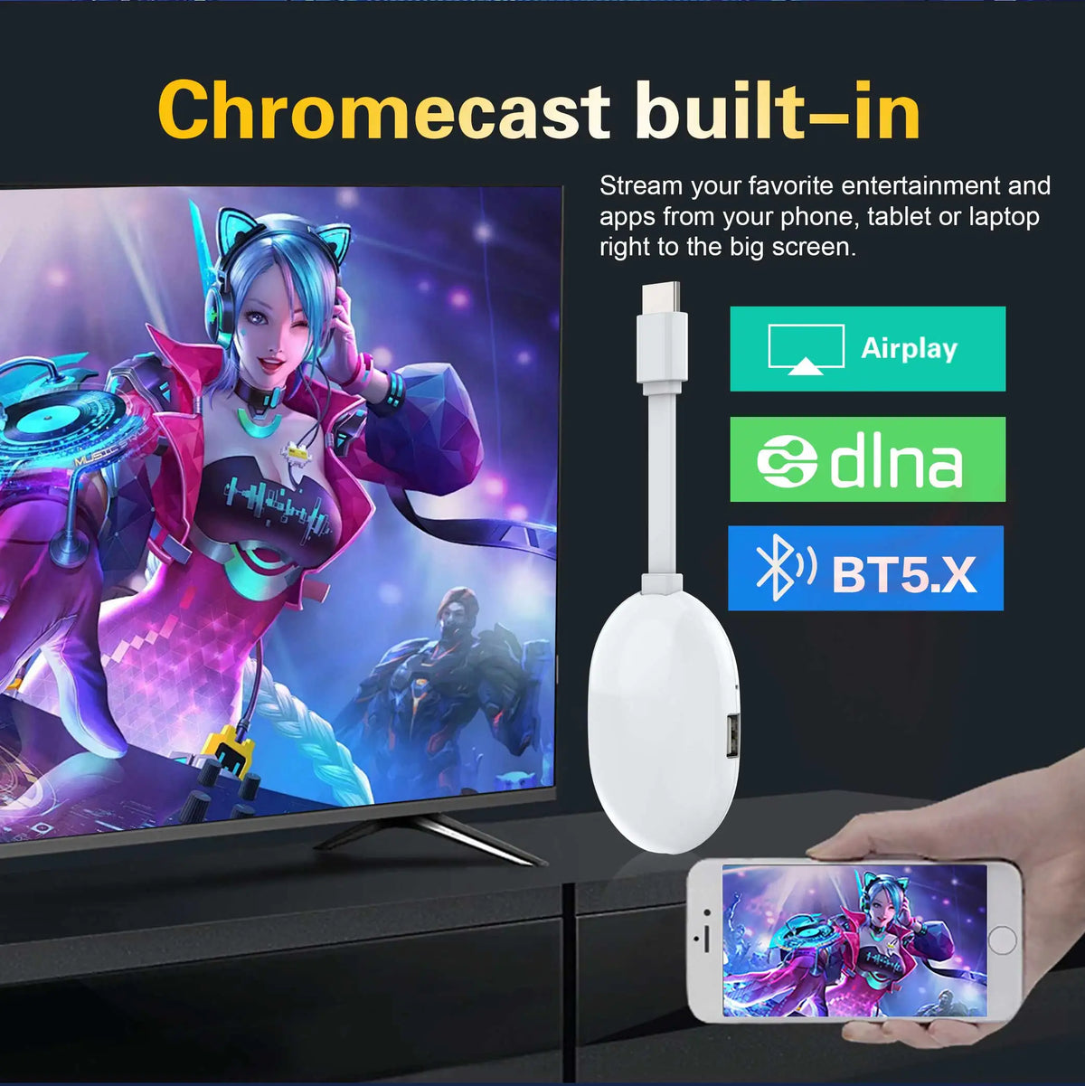 Chromecast Versão Global Android 14TV Stick Q2 Ultra 4K HDR Allwinner H313 Comando à Distância por voz BT5.X Chromecast Wifi 6 2G 16G