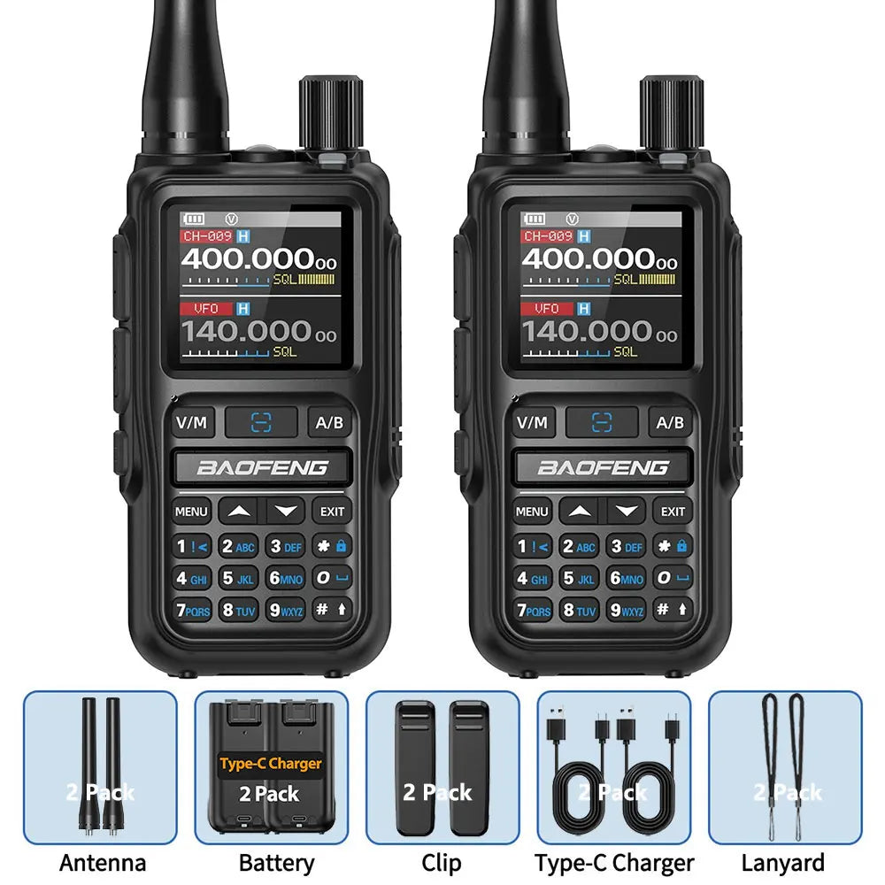 BAOFENG UV-5R Mini Walkie Talkie com Programação Bluetooth, Frequência Dual PTT, Tipo-C, AM FM