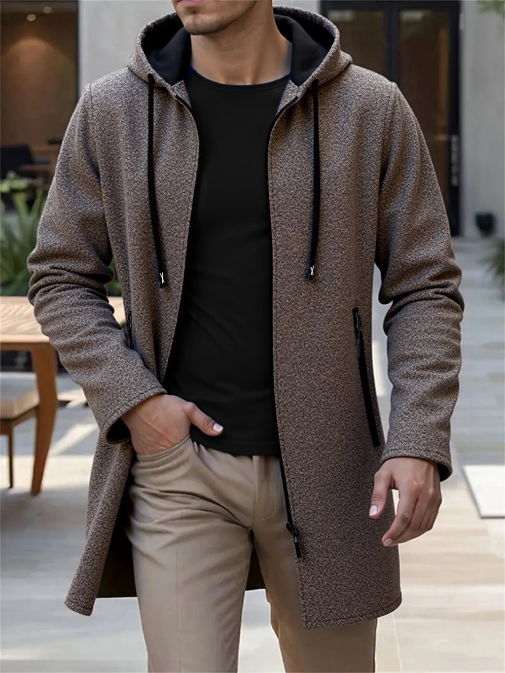 Jaqueta longa masculino com capuz