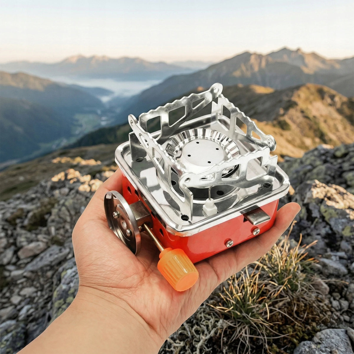 Mini Fogão a Gás Portátil para Camping, Fogareiro Dobrável a Cartucho de Butano, Queimador Compacto