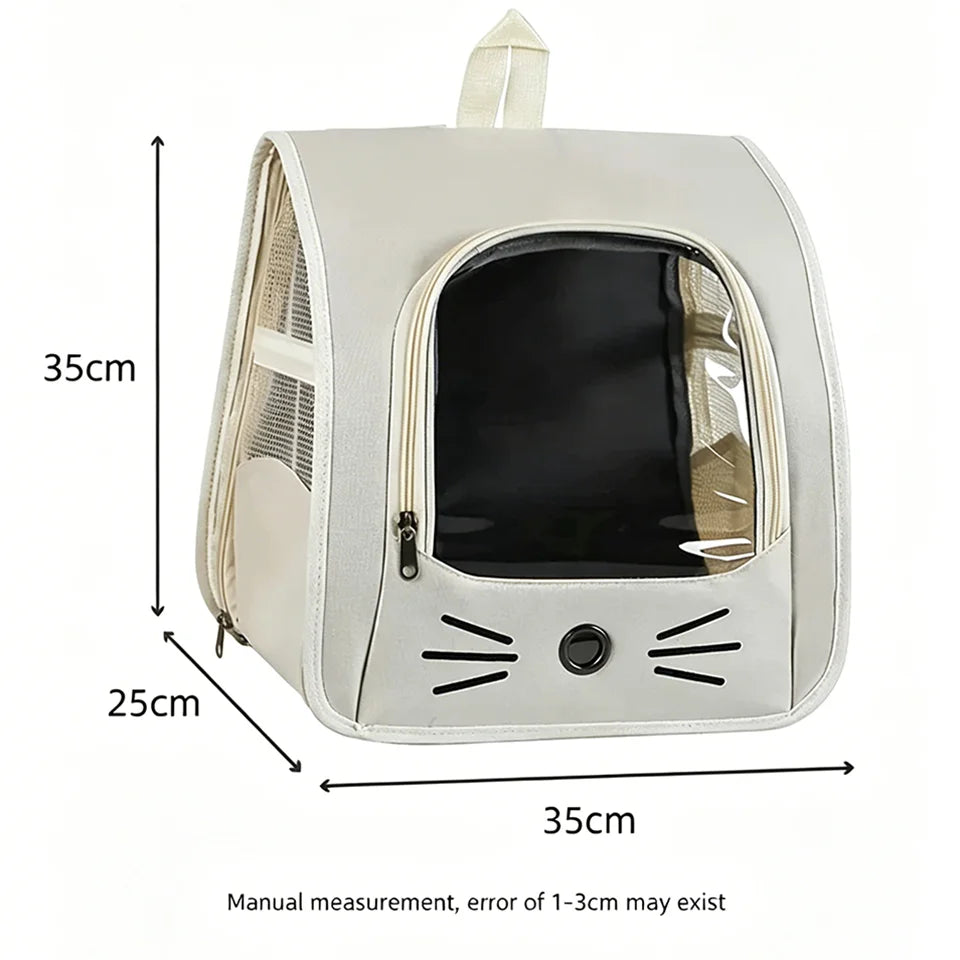 Mochila Transportadora Respirável para Gatos e Cães Pequenos, Bolsa de Viagem Transparente  com Bolsos Laterais