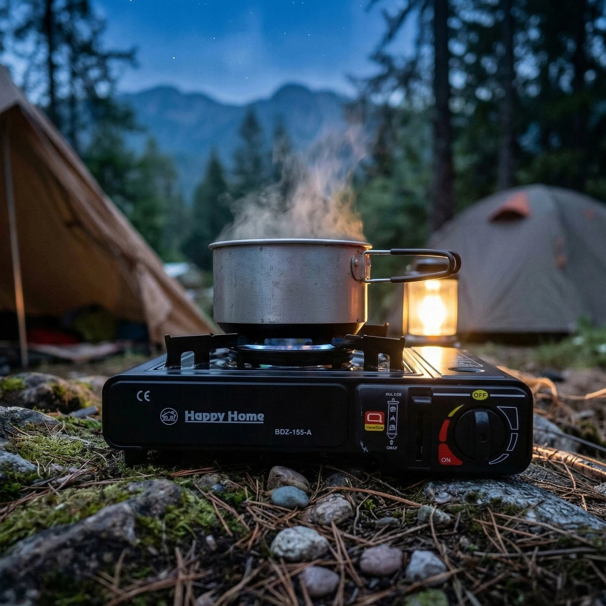 Fogão a Gás Portátil para Camping em Estojo com Adaptador