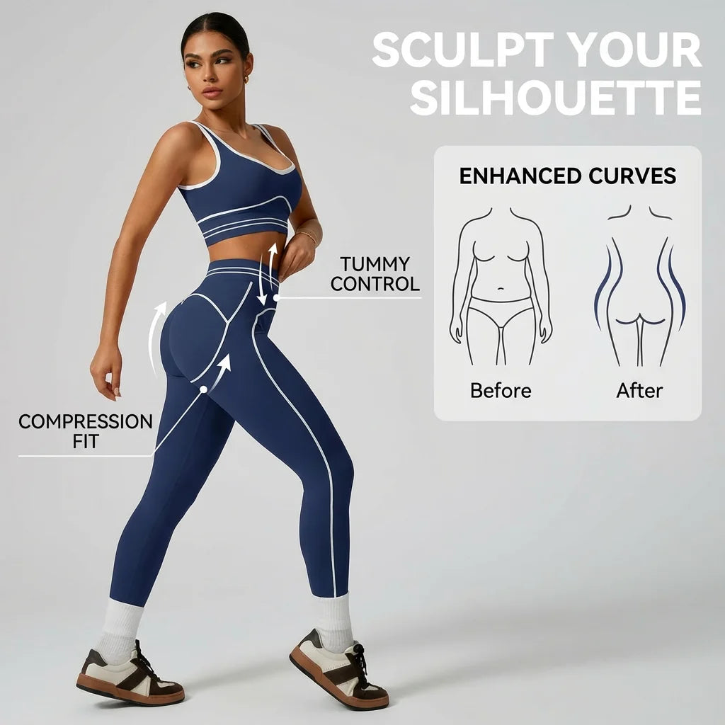 Conjunto Sem Costura de Cintura Alta Activewear para Ginásio treino fitness