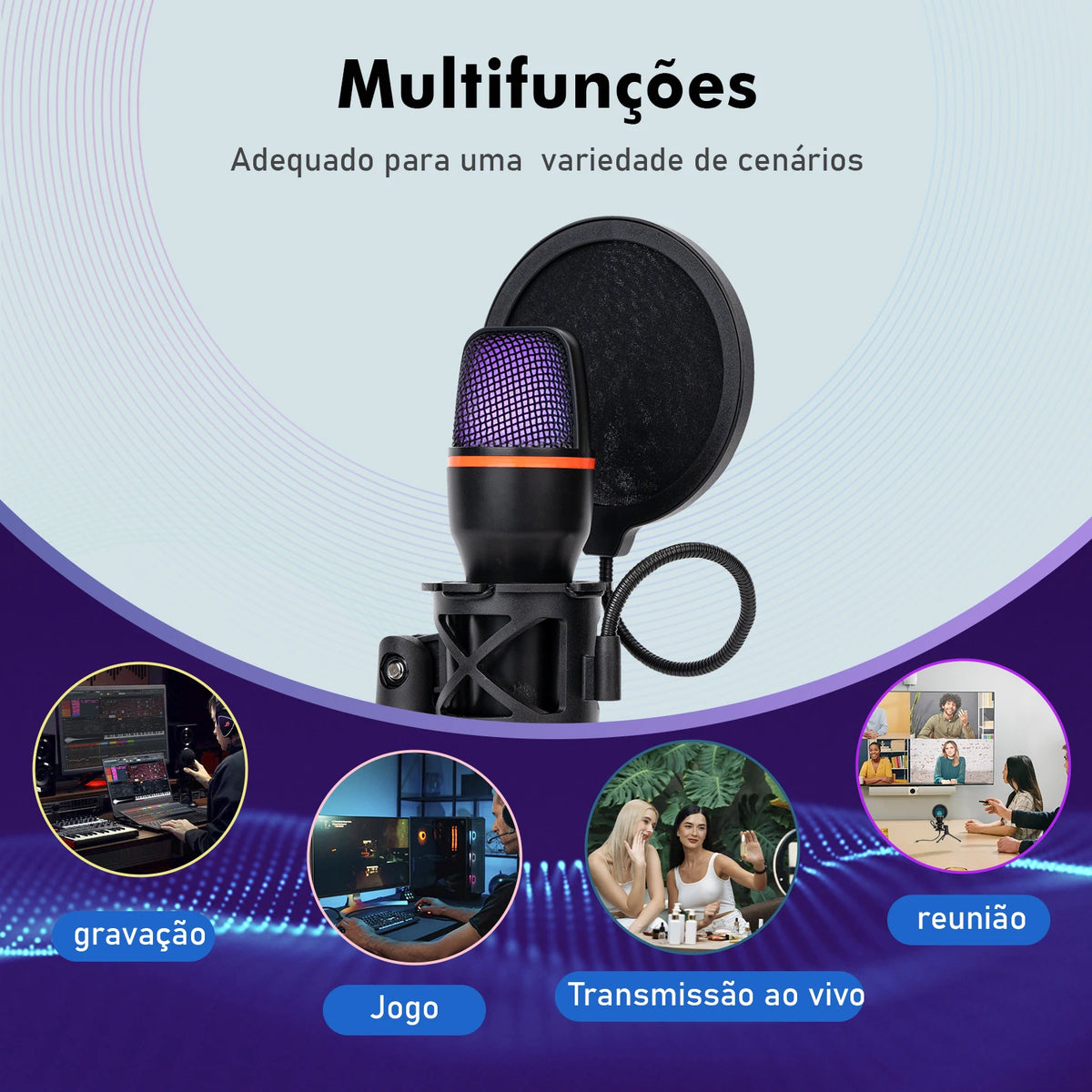 Microfone de Mesa RGB com Cancelamento Ativo de Ruído