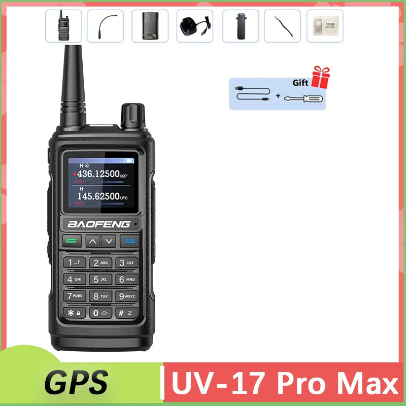 Baofeng UV 17 Pro GPS Walkie Talkie Air Band Alta Potência Tipo USB C