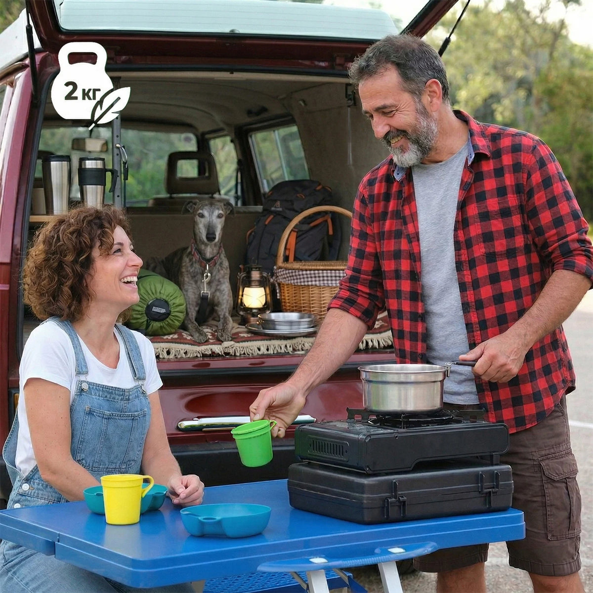 Fogão a Gás Portátil para Camping em Estojo com Adaptador