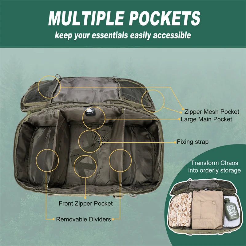 Mochila Tática LQARMY 30L 45L 80L para Viagens, Camping, Emergencias