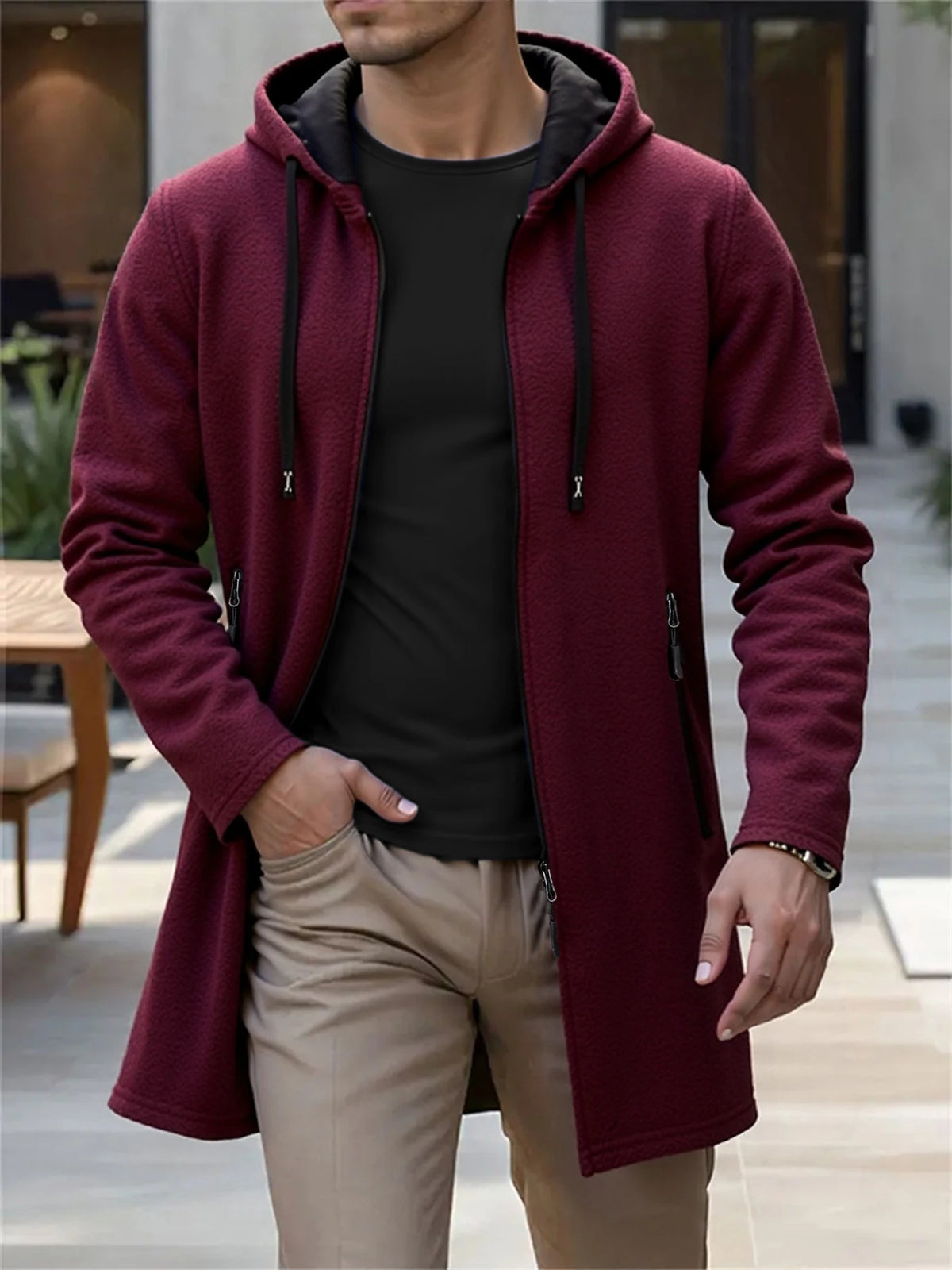 Jaqueta longa masculino com capuz