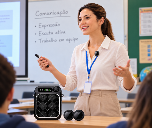 Amplificador de Voz 5W com 2 Microfones de Lapela Sem Fio Recarregável